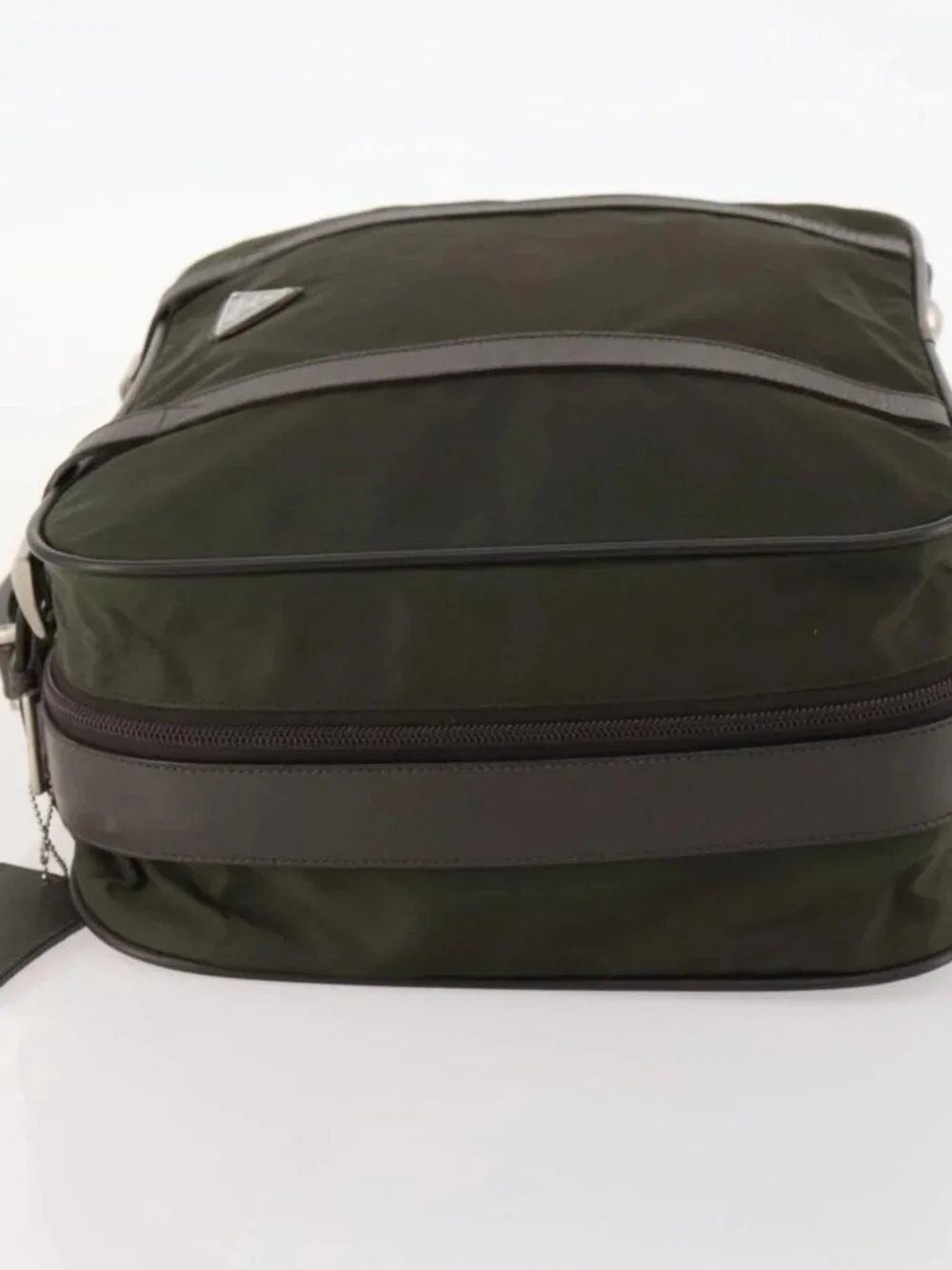 PRADA Business Bag Nylon Khaki Silver Auth ti3654